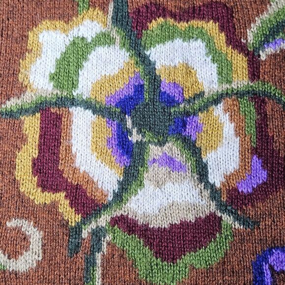 Adrienne Vittadini Rust Floral Long Sleeve Wool Blend Cozy Knit Tunic Sweater - Picture 7 of 11